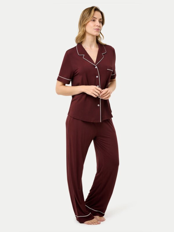 Short Sleeve Bamboo Pajama Set with Pants - Image 38