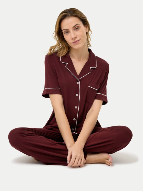 Short Sleeve Bamboo Pajama Set with Pants - Image 39