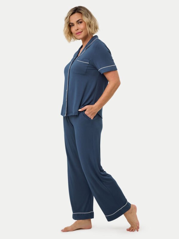 Short Sleeve Bamboo Pajama Set with Pants - Image 26