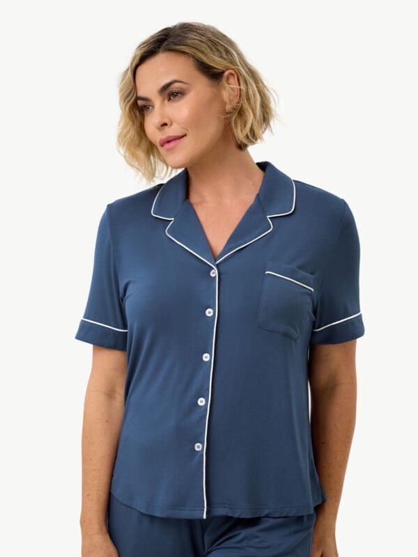 Short Sleeve Bamboo Pajama Set with Pants - Image 29