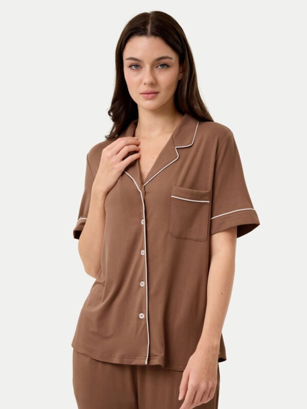 Short Sleeve Bamboo Pajama Set with Pants - Image 34