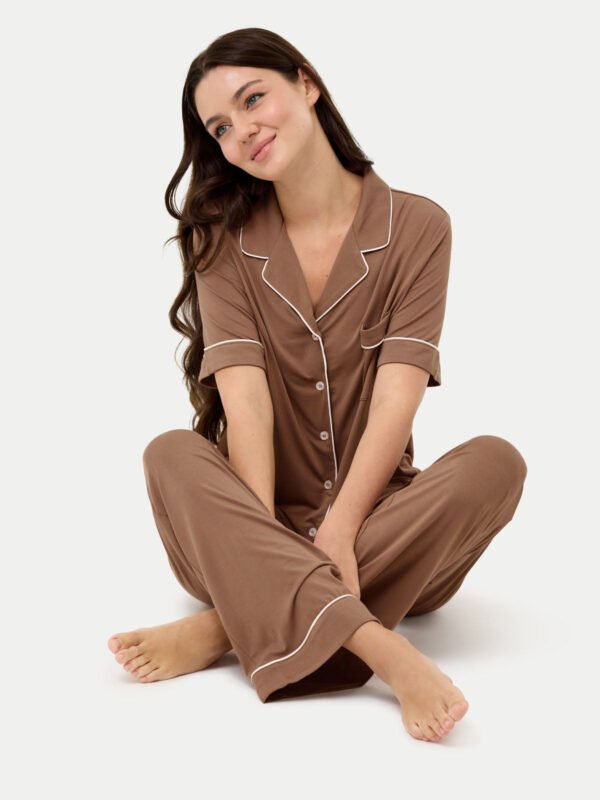 Short Sleeve Bamboo Pajama Set with Pants - Image 35