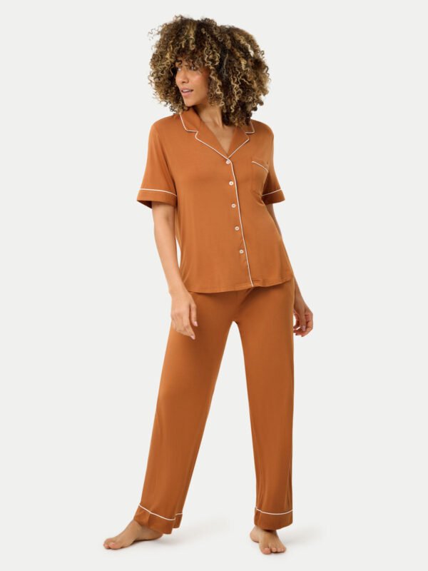 Short Sleeve Bamboo Pajama Set with Pants - Image 40