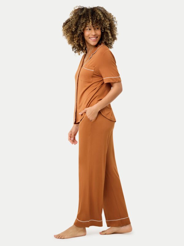 Short Sleeve Bamboo Pajama Set with Pants - Image 41