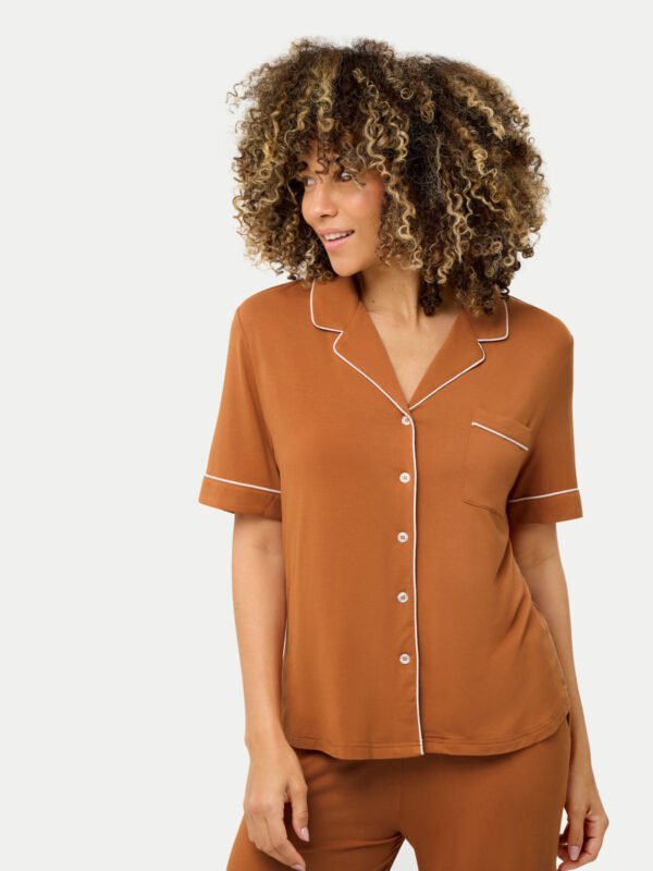 Short Sleeve Bamboo Pajama Set with Pants - Image 43