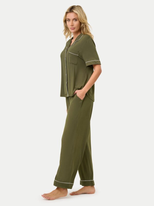 Short Sleeve Bamboo Pajama Set with Pants - Image 45