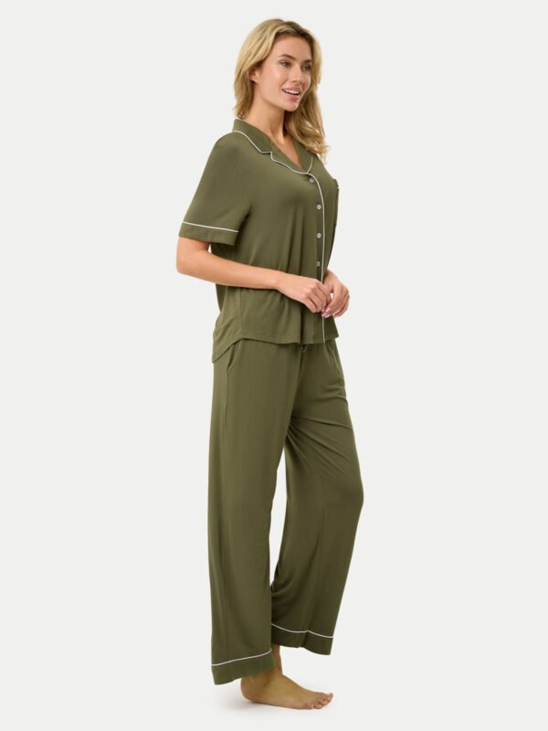 Short Sleeve Bamboo Pajama Set with Pants - Image 47