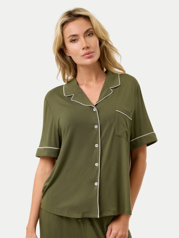 Short Sleeve Bamboo Pajama Set with Pants - Image 48