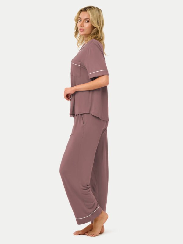 Short Sleeve Bamboo Pajama Set with Pants - Image 50