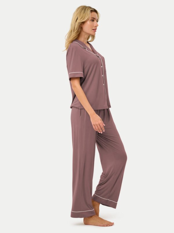 Short Sleeve Bamboo Pajama Set with Pants - Image 52