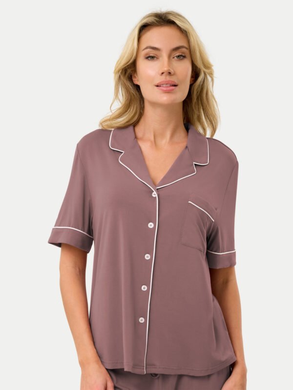 Short Sleeve Bamboo Pajama Set with Pants - Image 53