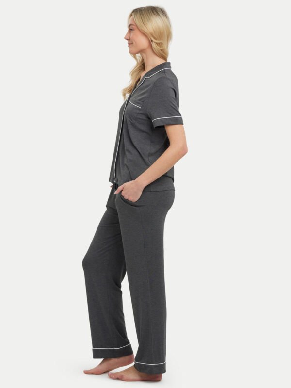 Short Sleeve Bamboo Pajama Set with Pants - Image 7