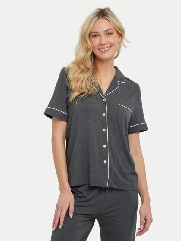 Short Sleeve Bamboo Pajama Set with Pants - Image 9