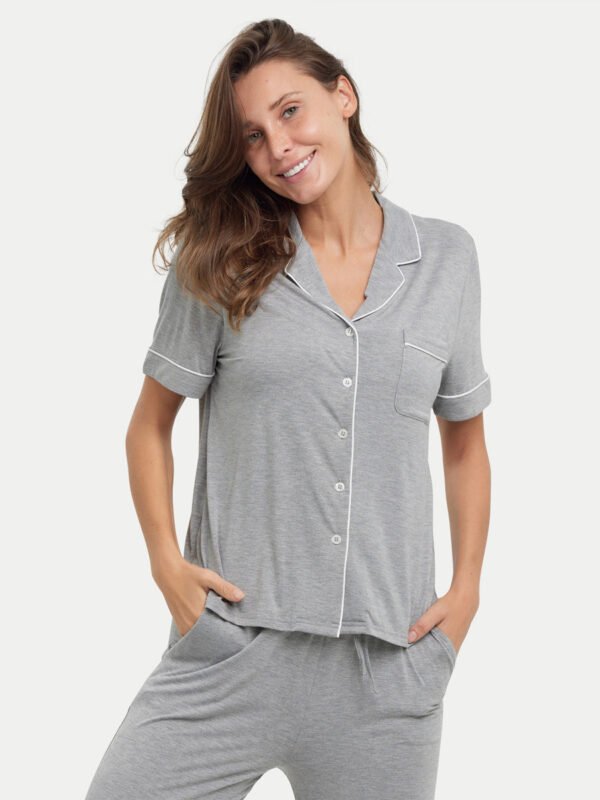 Short Sleeve Bamboo Pajama Set with Pants - Image 20