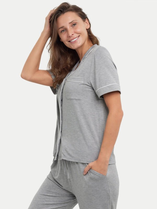 Short Sleeve Bamboo Pajama Set with Pants - Image 19