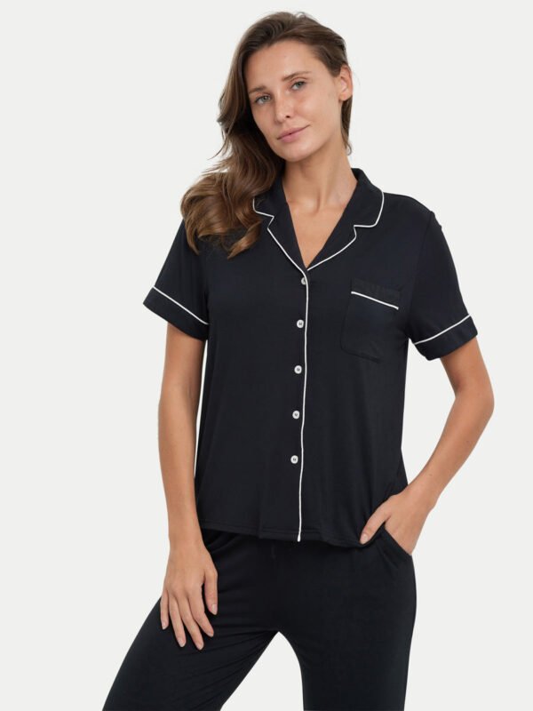 Short Sleeve Bamboo Pajama Set with Pants - Image 14