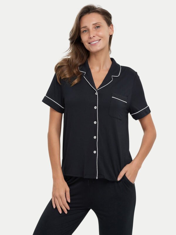 Short Sleeve Bamboo Pajama Set with Pants - Image 15