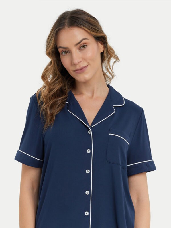 Short Sleeve Bamboo Pajama Set with Pants - Image 25