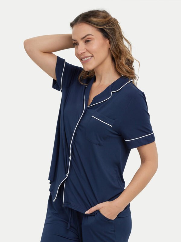 Short Sleeve Bamboo Pajama Set with Pants - Image 24