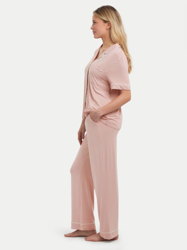 Short Sleeve Bamboo Pajama Set with Pants - Image 66