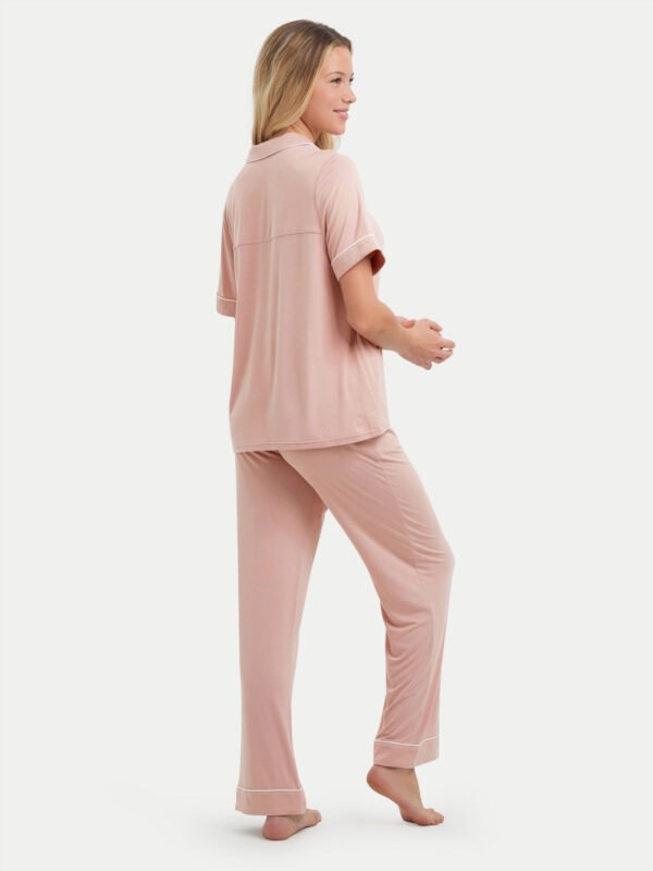 Short Sleeve Bamboo Pajama Set with Pants - Image 67