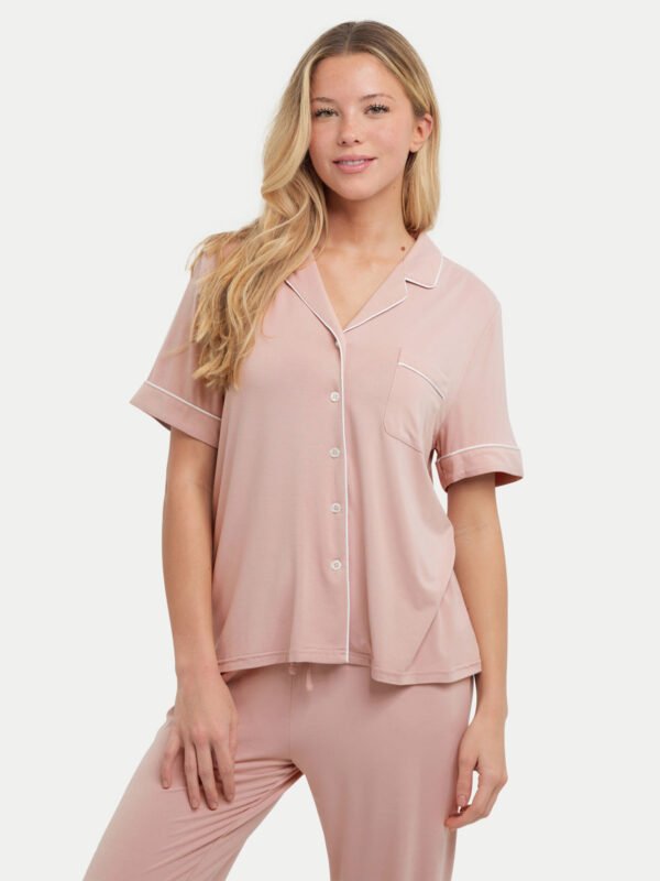 Short Sleeve Bamboo Pajama Set with Pants - Image 68