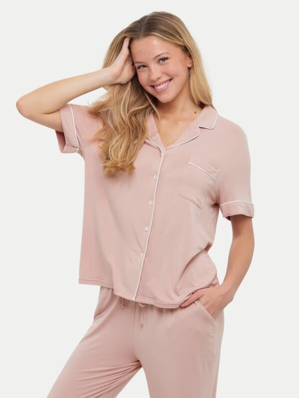 Short Sleeve Bamboo Pajama Set with Pants - Image 69