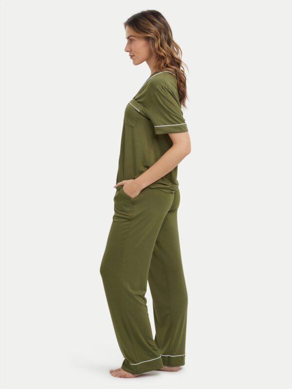 Short Sleeve Bamboo Pajama Set with Pants - Image 61