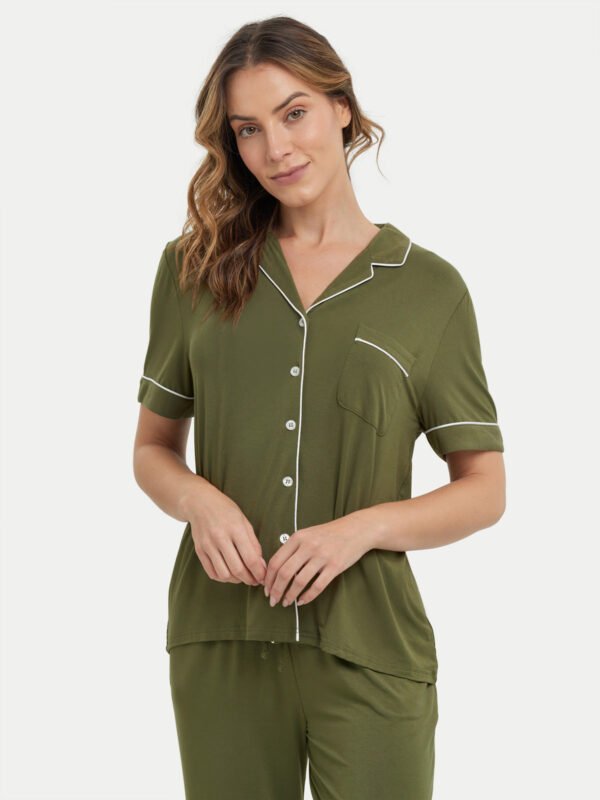 Short Sleeve Bamboo Pajama Set with Pants - Image 63