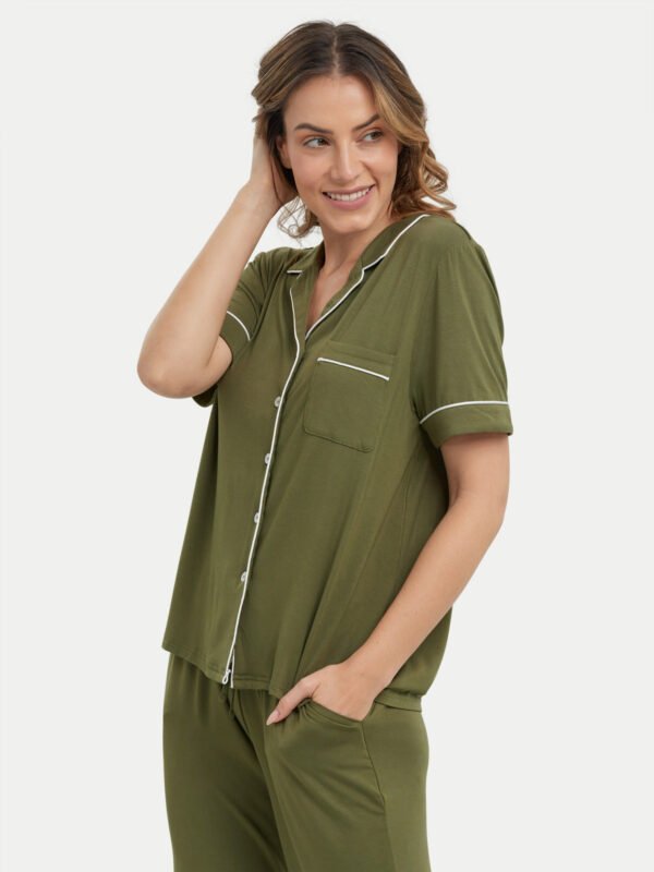 Short Sleeve Bamboo Pajama Set with Pants - Image 64