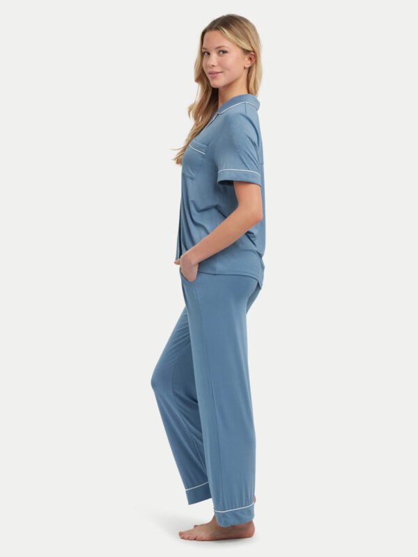 Short Sleeve Bamboo Pajama Set with Pants - Image 56