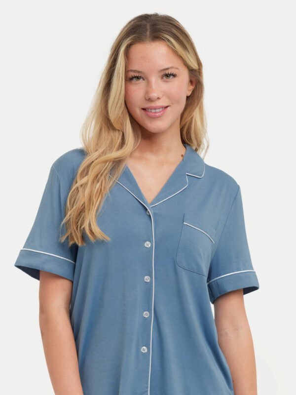 Short Sleeve Bamboo Pajama Set with Pants - Image 58