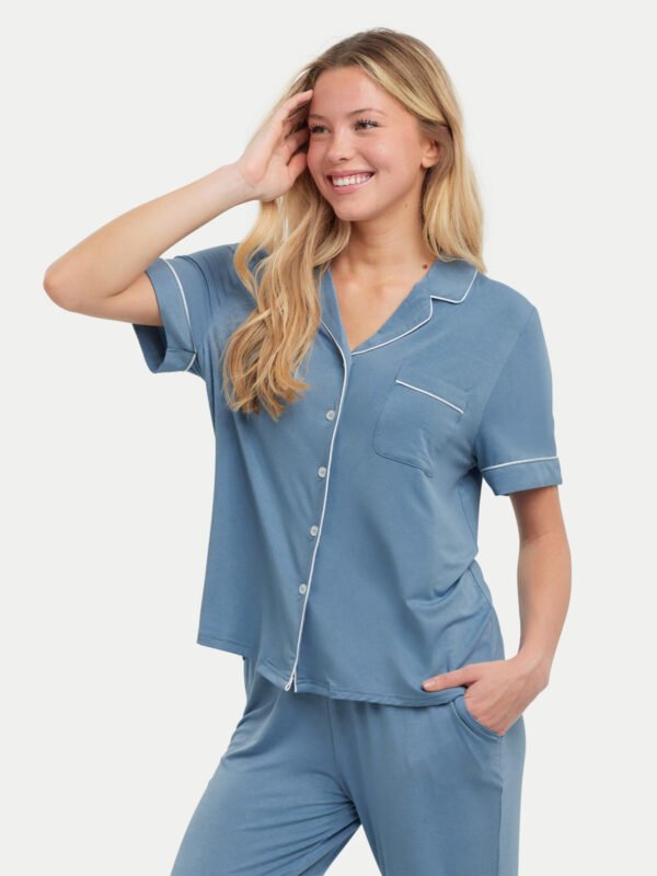 Short Sleeve Bamboo Pajama Set with Pants - Image 59