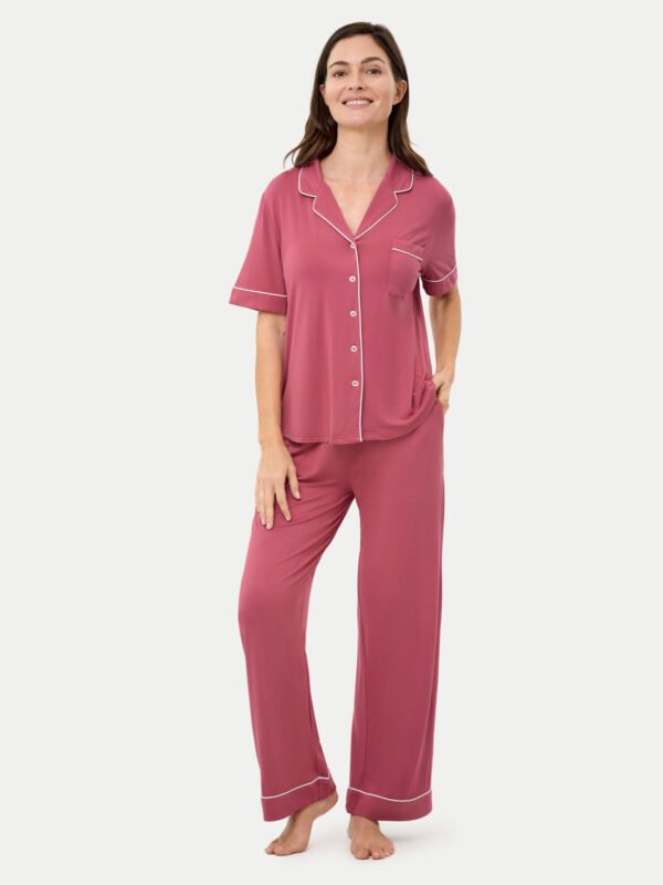 Short Sleeve Bamboo Pajama Set with Pants - Image 2