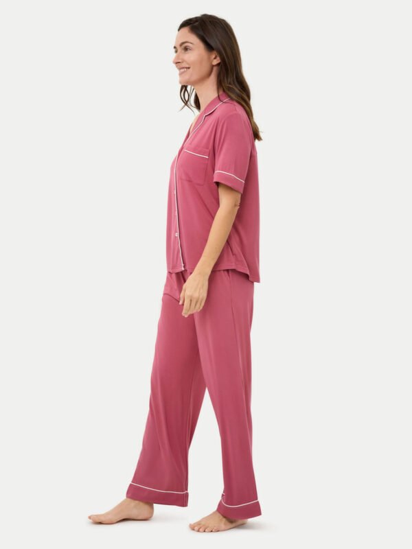 Short Sleeve Bamboo Pajama Set with Pants - Image 3