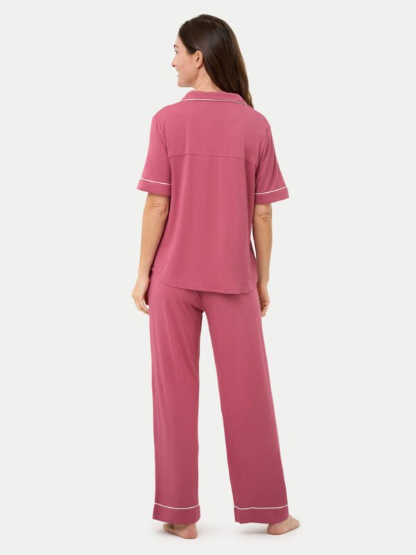 Short Sleeve Bamboo Pajama Set with Pants - Image 4