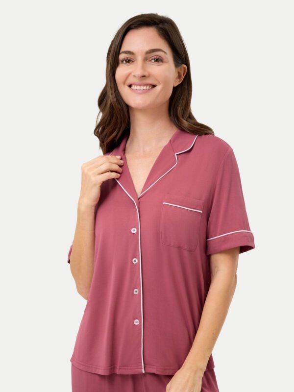 Short Sleeve Bamboo Pajama Set with Pants - Image 5